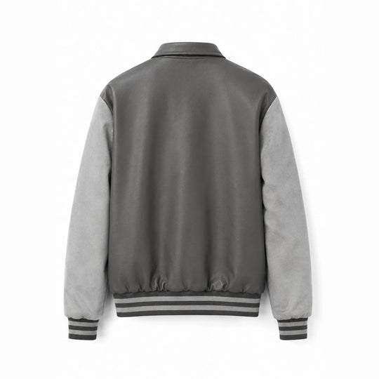 Herren Varsity-Bomberjacke im College-Stil mit Kunstleder-Körper, Veloursleder-Optikärmeln und bestickten Patches Nord Taschen