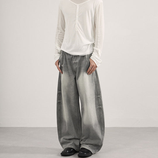 Herren Bodenlange Oversized-Denim-Palazzohose mit verwaschener Fade-Optik und tiefem Schritt Nord Taschen