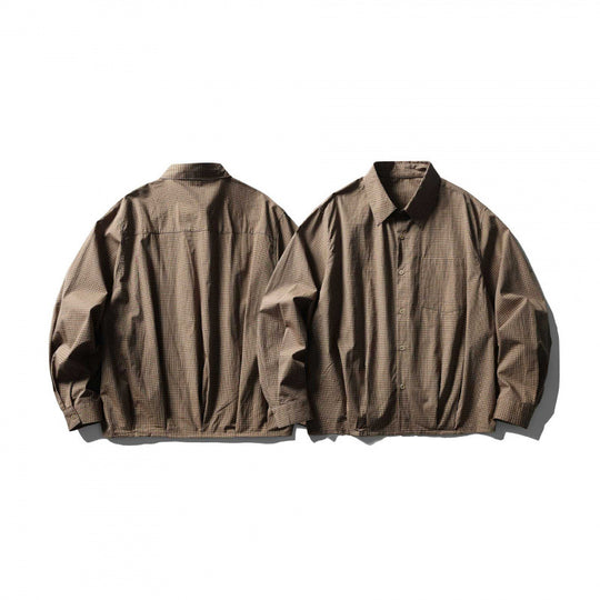 Herren Kurz geschnittenes kastiges Overshirt mit Karomuster, Hemdkragen und elastischem Saum Nord Taschen