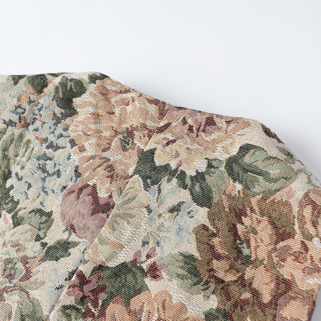 Damen Elegante Brokatweste mit floraler Jacquardstruktur, Zierknöpfen und Spitzenblende Nord Taschen