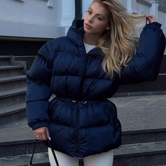 Damen Wattierte Kapuzen‑Steppjacke mit Taillen‑Kordelzug und Boxy‑Ärmeln Nord Taschen