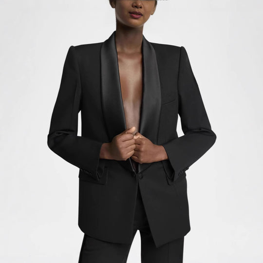Damen Elegantes Smokingset mit Satin-Schalkragen und weitem Palazzohosen-Schnitt Nord Taschen