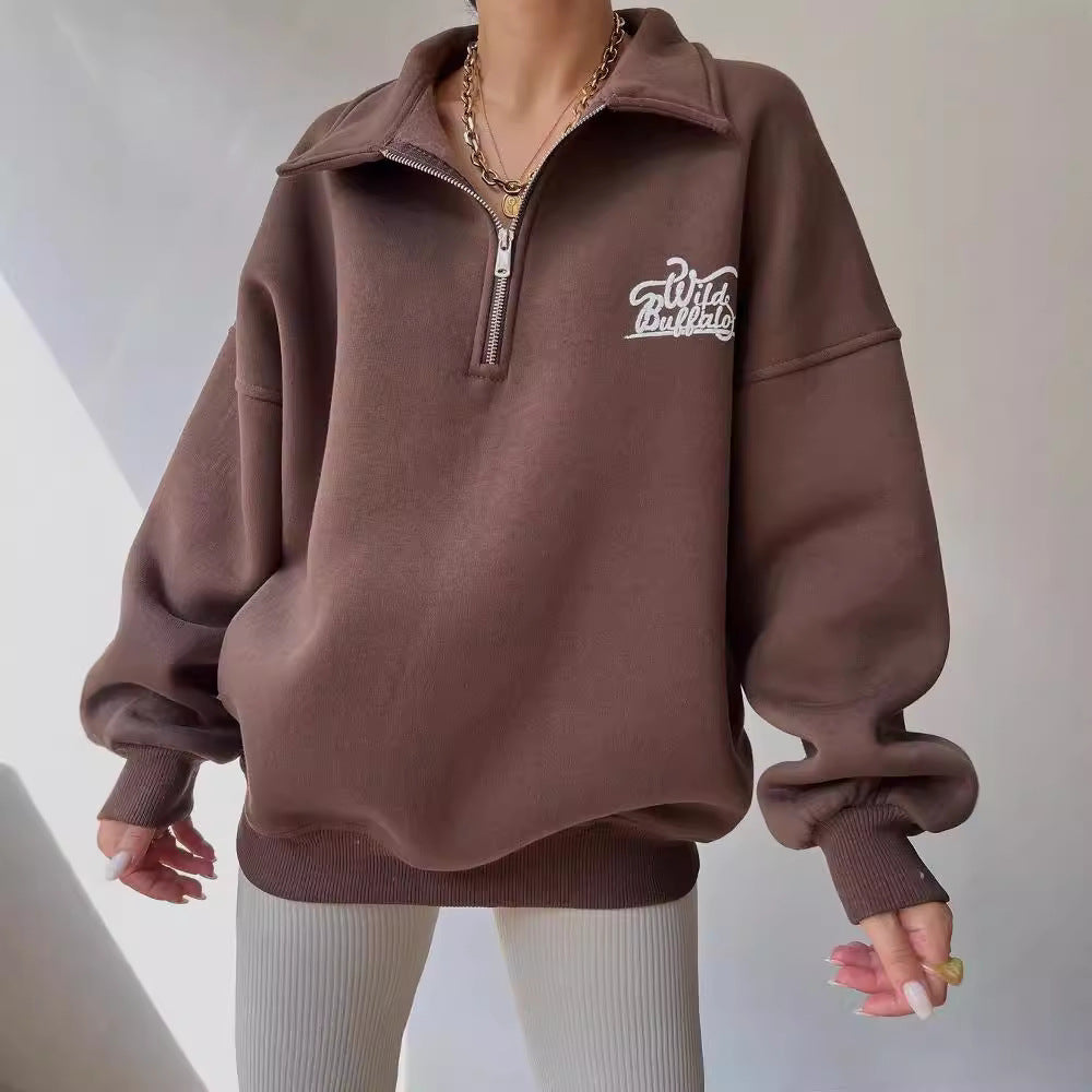Damen Oversized Halbzip-Sweatshirt mit Stehkragen und gesticktem Logo Nord Taschen