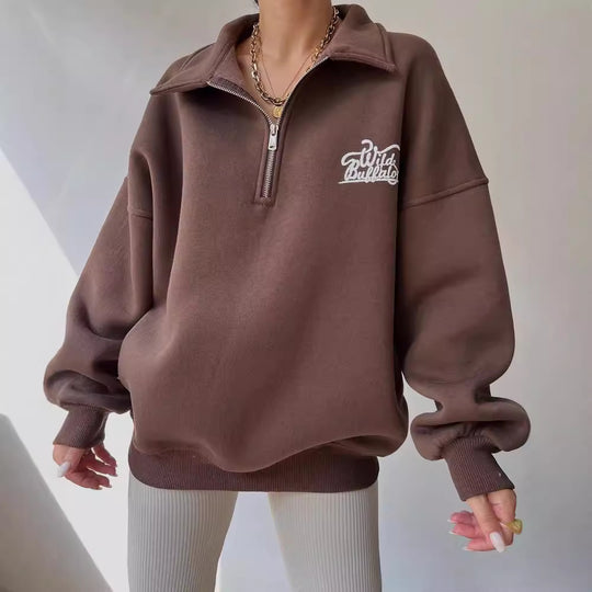 Damen Oversized Halbzip-Sweatshirt mit Stehkragen und gesticktem Logo Nord Taschen