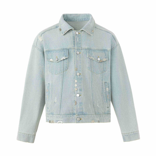 Unisex Kastig geschnittene Jeansjacke mit Logo‑Nieten und Vintage‑Washed‑Effekt Nord Taschen
