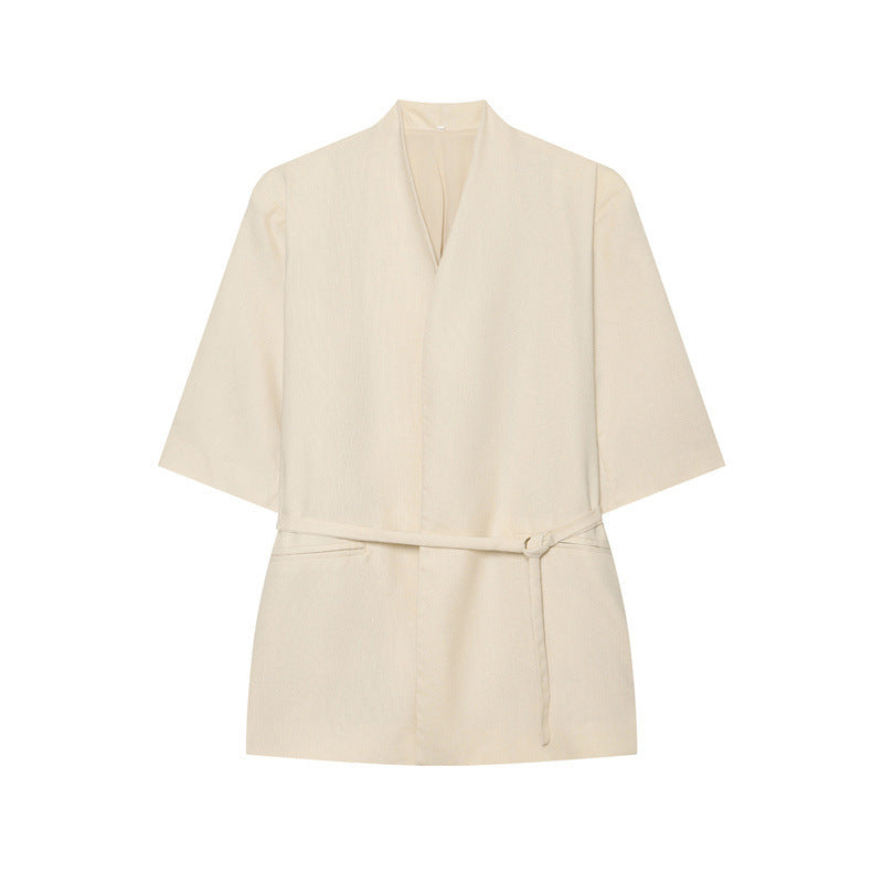 Damen Kimono-Top mit V-Ausschnitt, tailliertem Bindegürtel und halblangen Ärmeln Nord Taschen