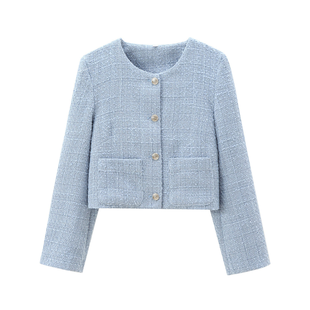 Damen elegante Kurzjacke im strukturierten Tweed-Stil mit praktischen Taschen