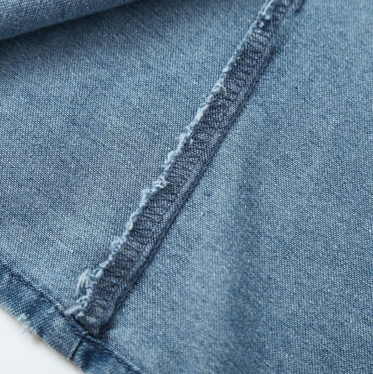 Damen Denim-Hemdbluse mit leichtem Puffärmel und klassischem Hemdkragen Nord Taschen