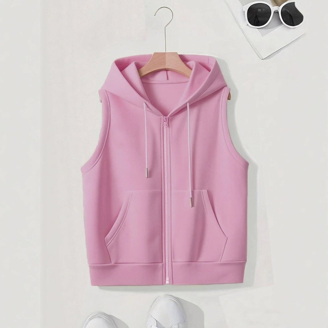 Damen Ärmellose Zip‑Hoodie‑Weste aus weichem Sweat mit Kängurutaschen Nord Taschen