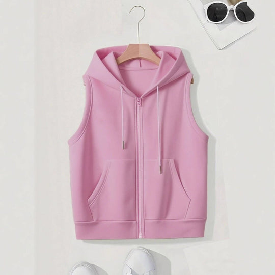 Damen Ärmellose Zip‑Hoodie‑Weste aus weichem Sweat mit Kängurutaschen Nord Taschen