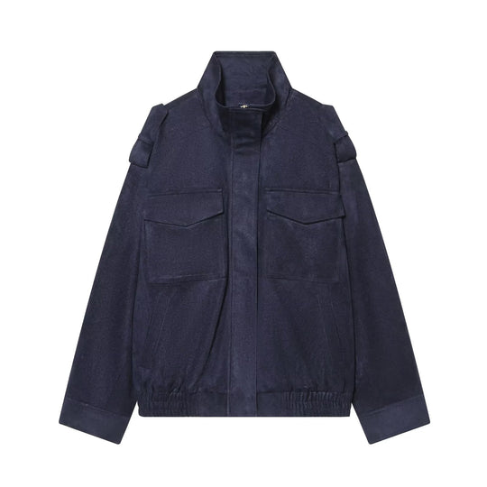 Damen Wildleder-Fieldjacke mit Stehkragen, Epauletten und aufgesetzten Brusttaschen Nord Taschen