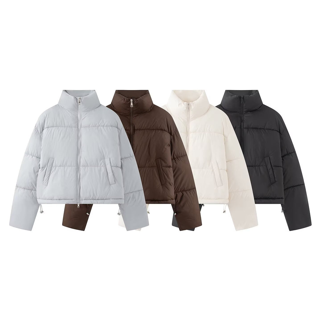 Damen Gekürzte Oversize-Pufferjacke mit hohem Stehkragen und Zwei-Wege‑Reißverschluss Nord Taschen