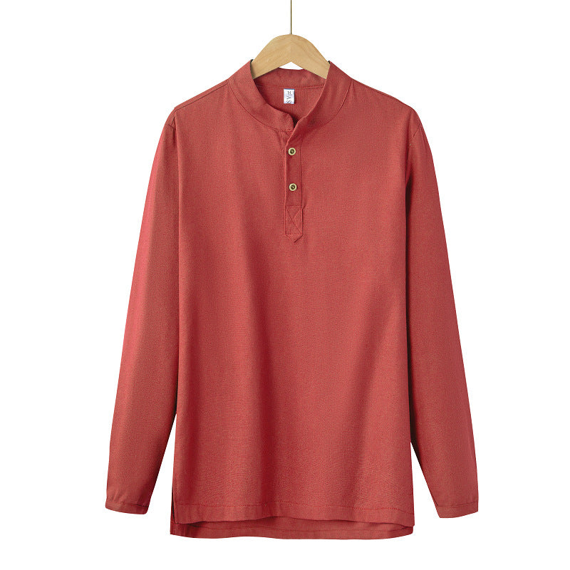Herren langärmeliges Henley-Shirt mit Stehkragen und verdeckter Knopfleiste aus Baumwollmix Nord Taschen