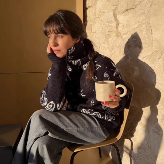Damen 40+ gemusterte Strickjacke mit Reißverschluss und Stehkragen Nord Taschen