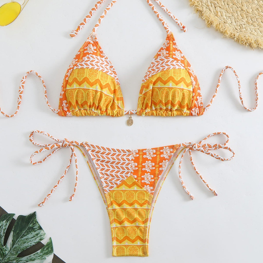 Damen Triangel-Bikini mit liNord Taschenevollem Blumenmuster und verstellbaren Trägern