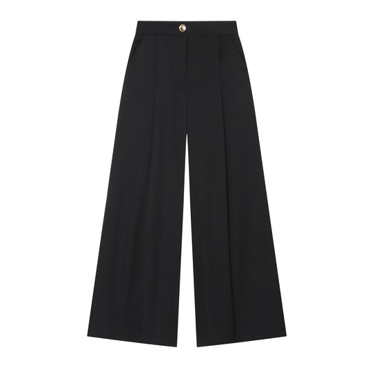 Damen 30+ elegante High‑Waist Culottehose mit Vordernaht, Bundfalte und weitem Bein Nord Taschen