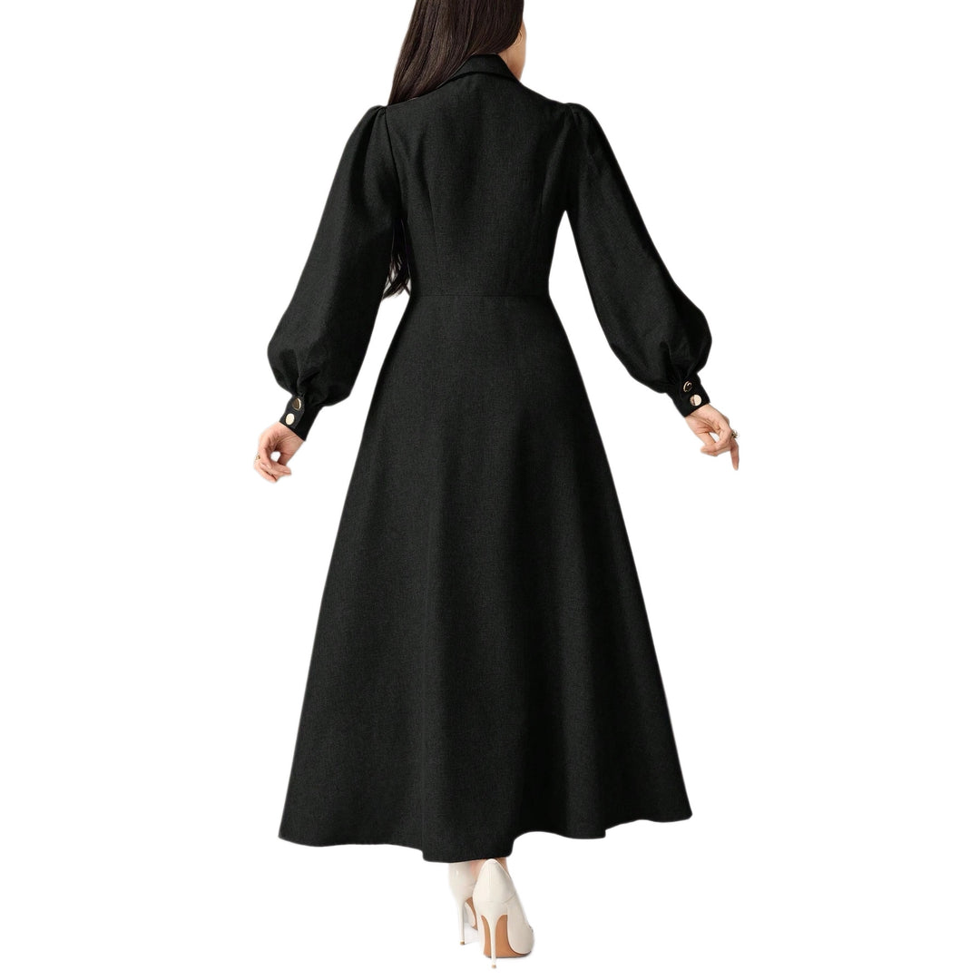 Damen Tailliertes Midikleid mit Ballonärmeln und Reverskragen Nord Taschen