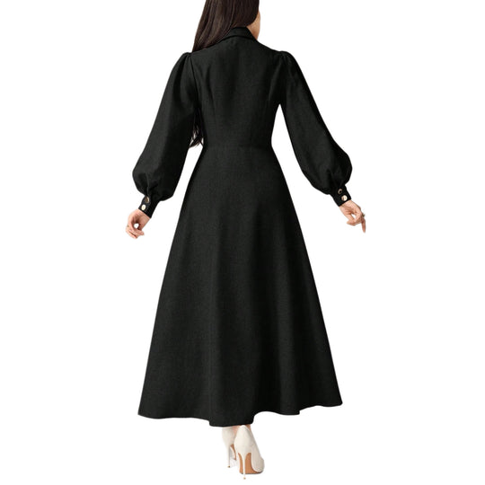 Damen Tailliertes Midikleid mit Ballonärmeln und Reverskragen Nord Taschen