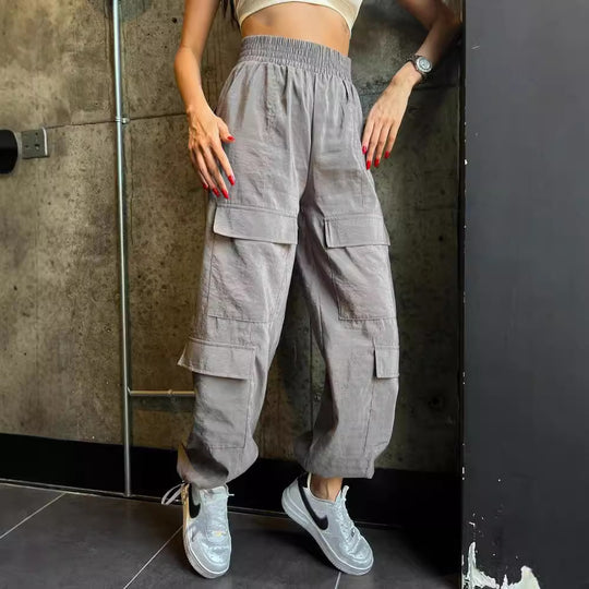 Damen Cargo-Haremshose mit hoher elastischer Taille und aufgesetzten Klappentaschen Nord Taschen