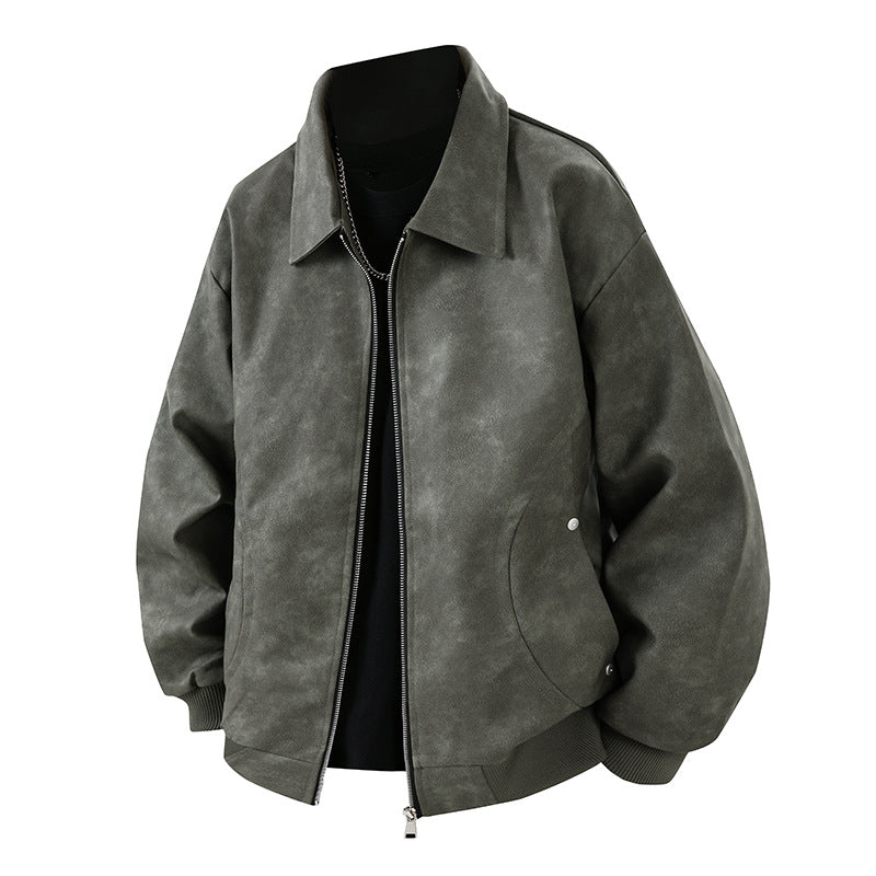 Herren Boxy Oversize-Überhemdjacke in Veloursleder-Optik mit Hemdkragen & Zwei-Wege-Reißverschluss Nord Taschen