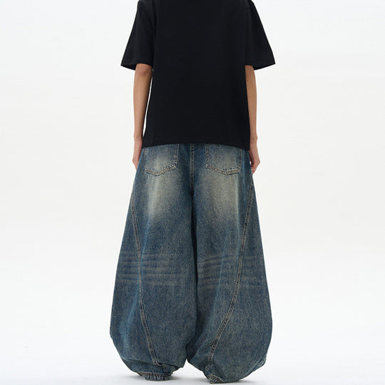 Unisex Extremweite Denimhose im skulptierten Baggy‑Schnitt mit tiefem Schritt Nord Taschen