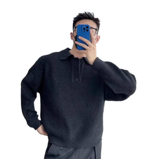 Herren Feinstrick-Polo-Pullover mit Halbschlupf‑Knopfleiste, Rippstruktur und Seitenschlitzen Nord Taschen