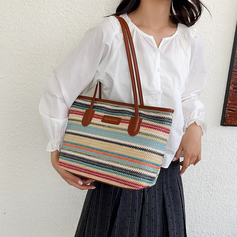 Damen Strandtasche aus hochwertigem Stroh mit eleganten Lederakzenten Nord Taschen