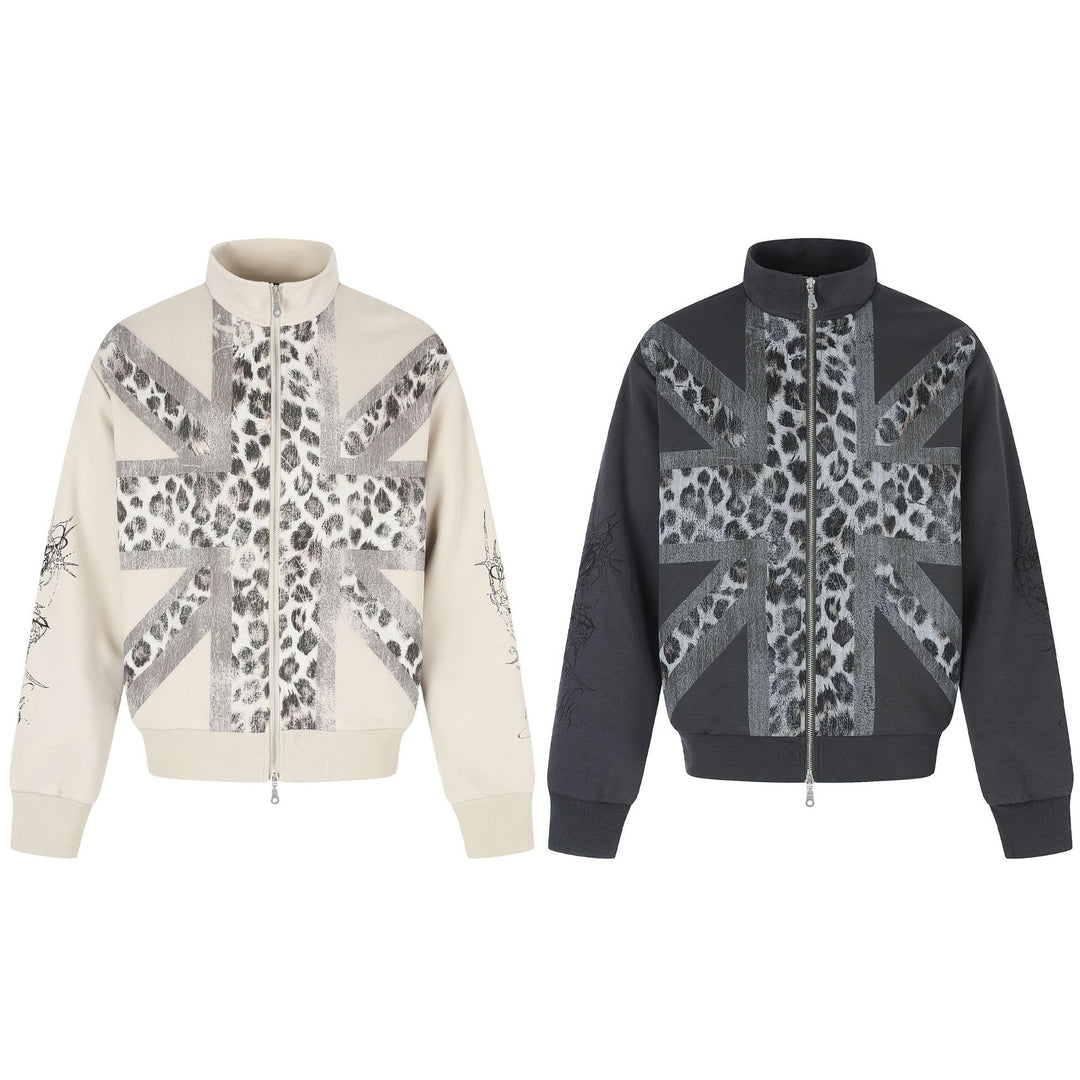 Damen Oversize-Sweatjacke mit Stehkragen und Leoparden-Print Nord Taschen