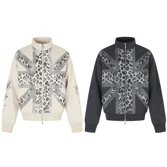 Damen Oversize-Sweatjacke mit Stehkragen und Leoparden-Print Nord Taschen