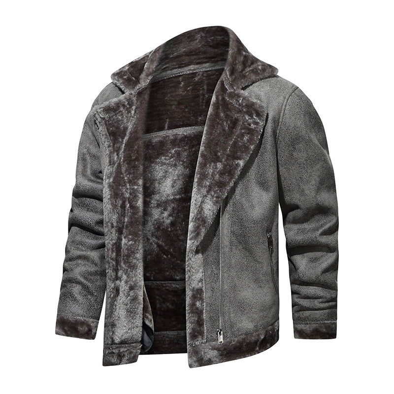 Herren Lammfellimitat-Fliegerjacke mit kuscheligem Kunstfellfutter Nord Taschen