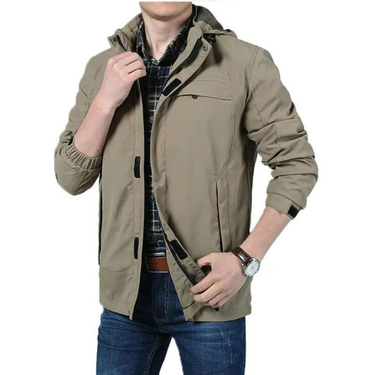 Herren Leichte Utility-Feldjacke mit Kapuze, Reißverschluss und Multifunktionstaschen Nord Taschen