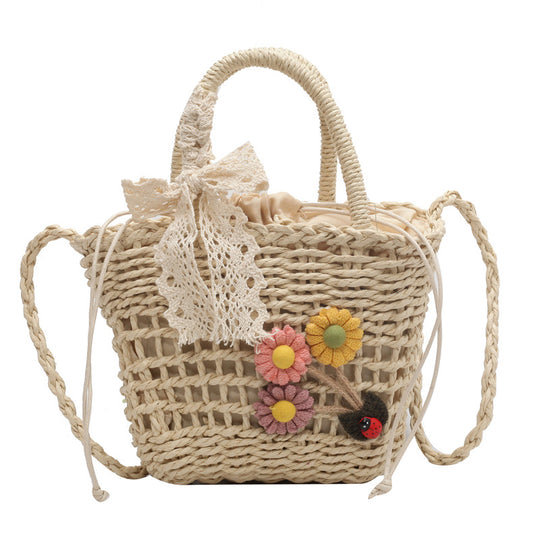 Damen handgefertigte Basttasche mit buntem Floraldesign Nord Taschen