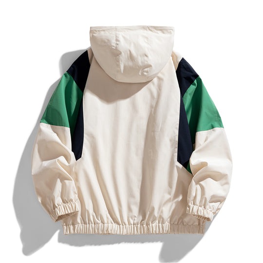 Herren Colorblock Windbreaker Kapuzenjacke mit Reißverschluss und elastischem Saum Nord Taschen