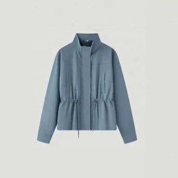 Damen Leichte Taillierte Übergangsjacke mit Stehkragen, Tunnelzug und verdecktem Verschluss Nord Taschen