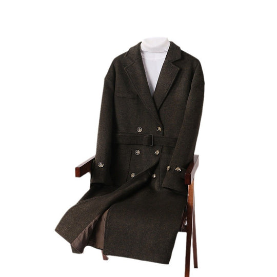 Herren Doppelreihiger Wollmix-Longcoat mit fallendem Revers und Pattentaschen Nord Taschen