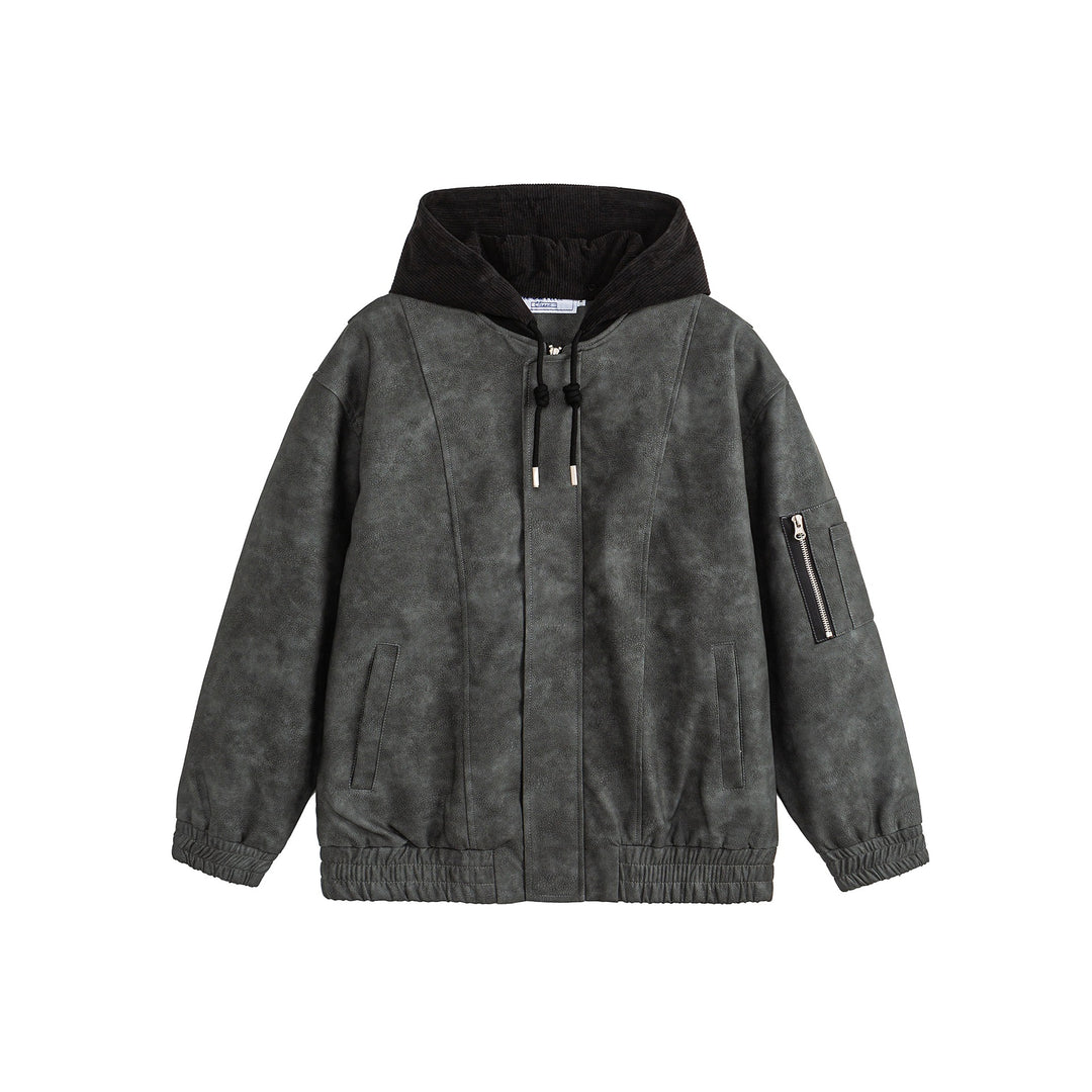 Unisex Boxy-wattierte Kapuzen‑Bomberjacke mit Veloursoptik, Cordkragen und Ärmel‑Zip Nord Taschen