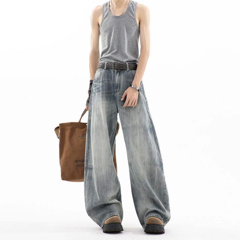 Herren Ultraweite Baggy-Jeans mit tiefem Schritt und strukturierter Faltenoptik Nord Taschen