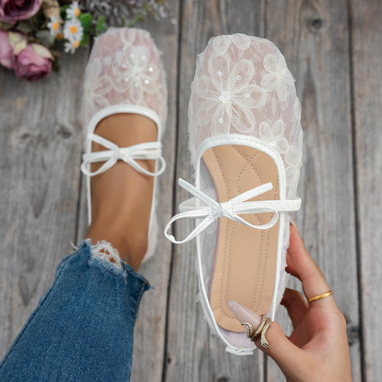 Damen elegante Ballerinas mit floralen Applikationen und rutschfester Sohle
