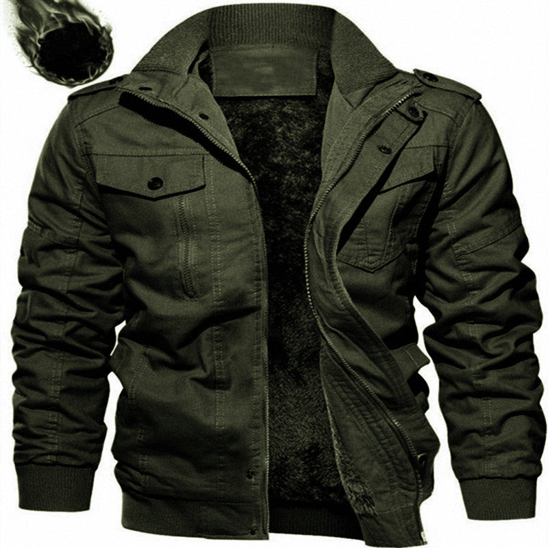 Herren Militärinspirierte Canvas Fieldjacke mit Teddyfutter und Stehkragen Nord Taschen