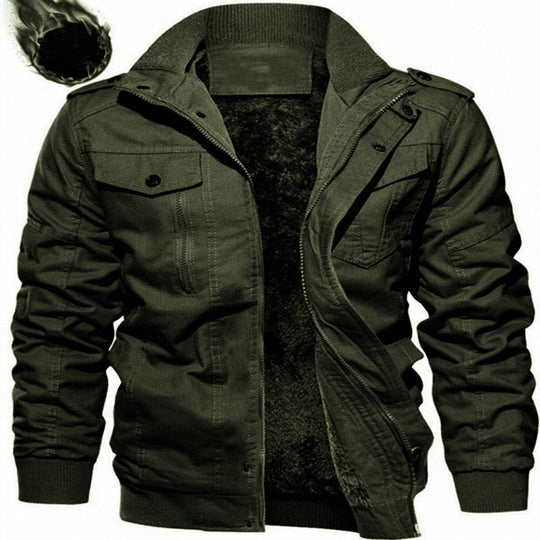 Herren Militärinspirierte Canvas Fieldjacke mit Teddyfutter und Stehkragen Nord Taschen