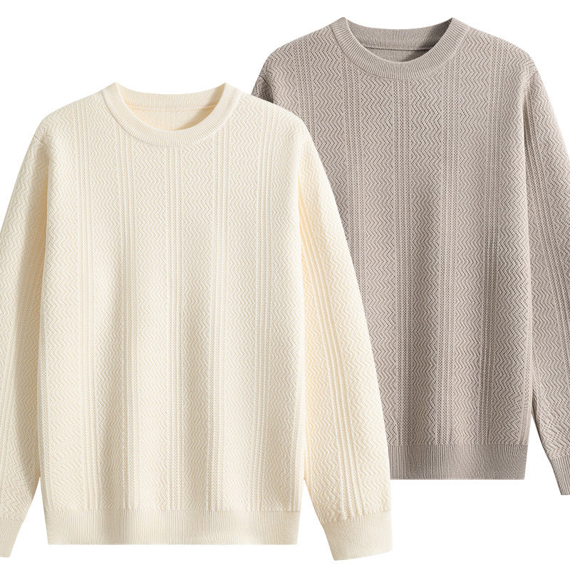 Unisex Strukturierter Rundhals-Strickpullover mit Ajourmuster Nord Taschen