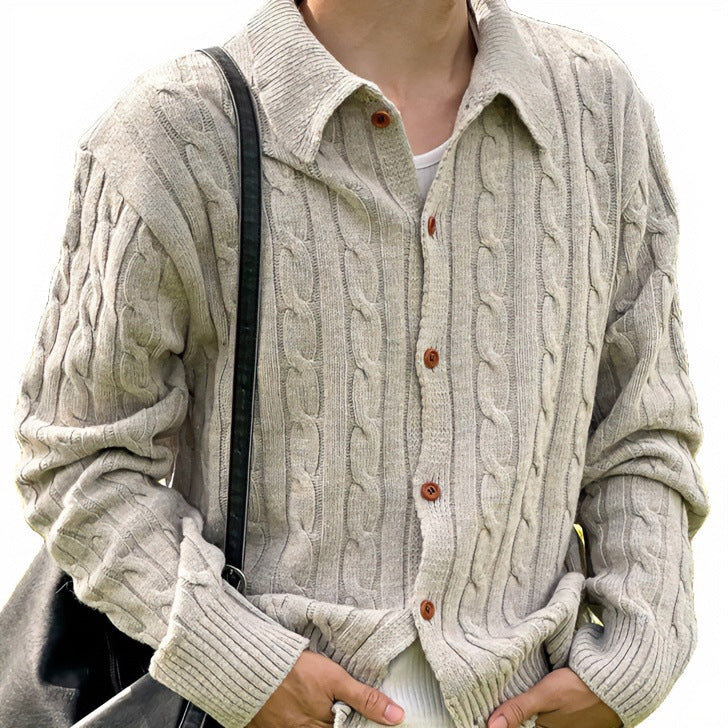Herren Strickjacke mit Zopfmuster, Hemdkragen und durchgehender Knopfleiste Nord Taschen
