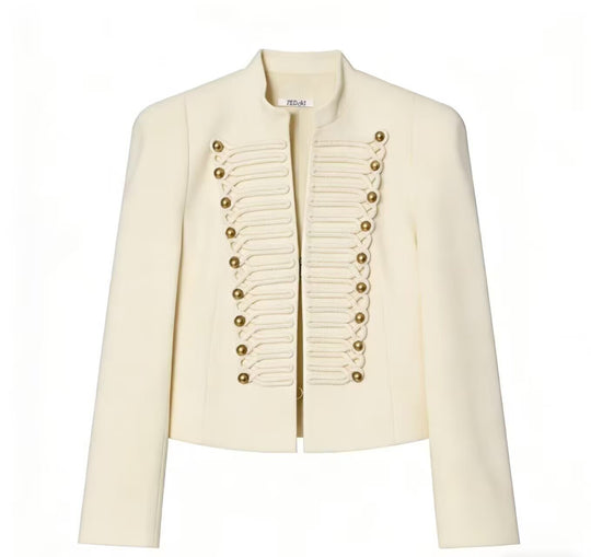 Damen Cropped Military-Blazer mit ornamentaler Kordelverzierung und Stehkragen Nord Taschen