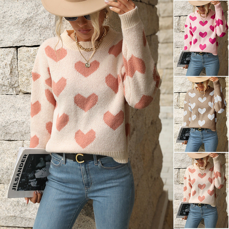 Damen Pullover mit Herz-Allover‑Muster, Rundhalsausschnitt und Relaxed‑Fit Nord Taschen