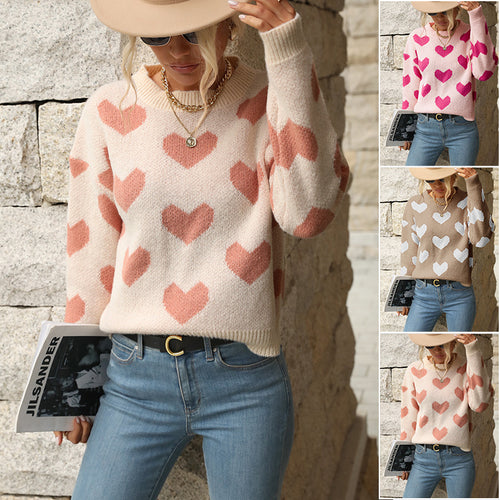 Damen Pullover mit Herz-Allover‑Muster, Rundhalsausschnitt und Relaxed‑Fit Nord Taschen