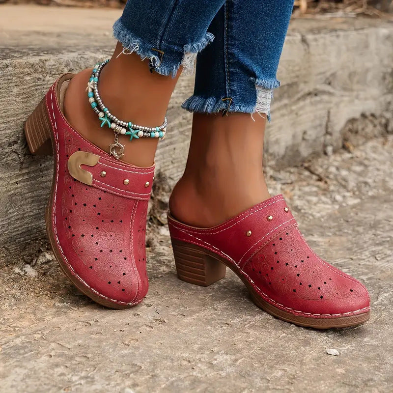 Damen elegante Clogs mit modischem Blumendesign und geschmackvoller Schnalle