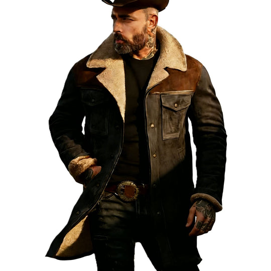 Herren Pilotenjacke aus Velourslederoptik mit Teddyfellinnenfutter und Reverskragen Nord Taschen
