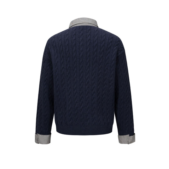 Herren Strukturierter Strickpullover mit integriertem Hemdkragen und Dreiknopf‑Leiste Nord Taschen