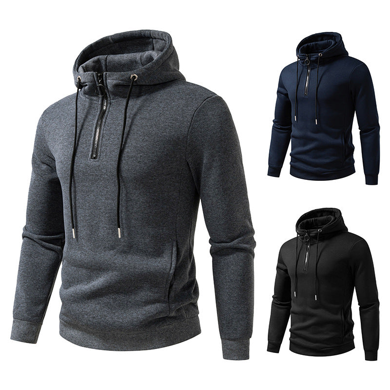 Herren Modernes sportlich-elegantes Kapuzen-Sweatshirt mit Fronthalbzip und Kordelzug Nord Taschen