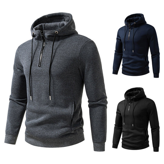 Herren Modernes sportlich-elegantes Kapuzen-Sweatshirt mit Fronthalbzip und Kordelzug Nord Taschen